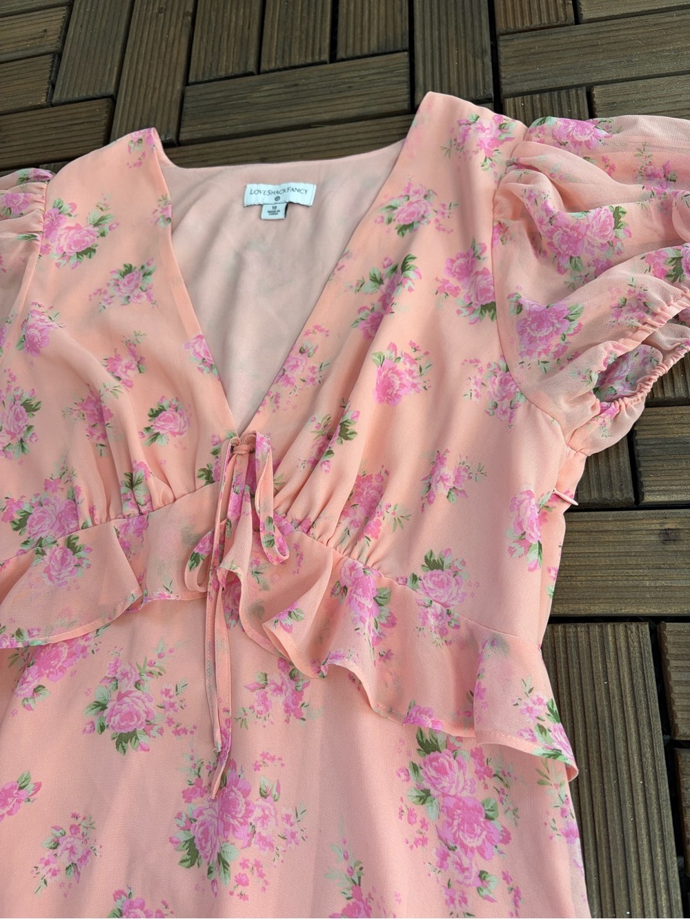LoveShackFancy Floral Midi Dress with Tie-Front - Picture 5 of 6